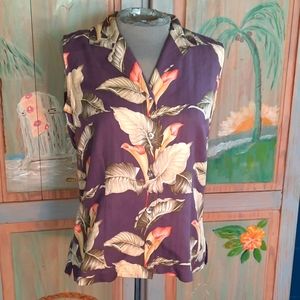 Tommy Bahama 100% silk sleeveless button down top size S